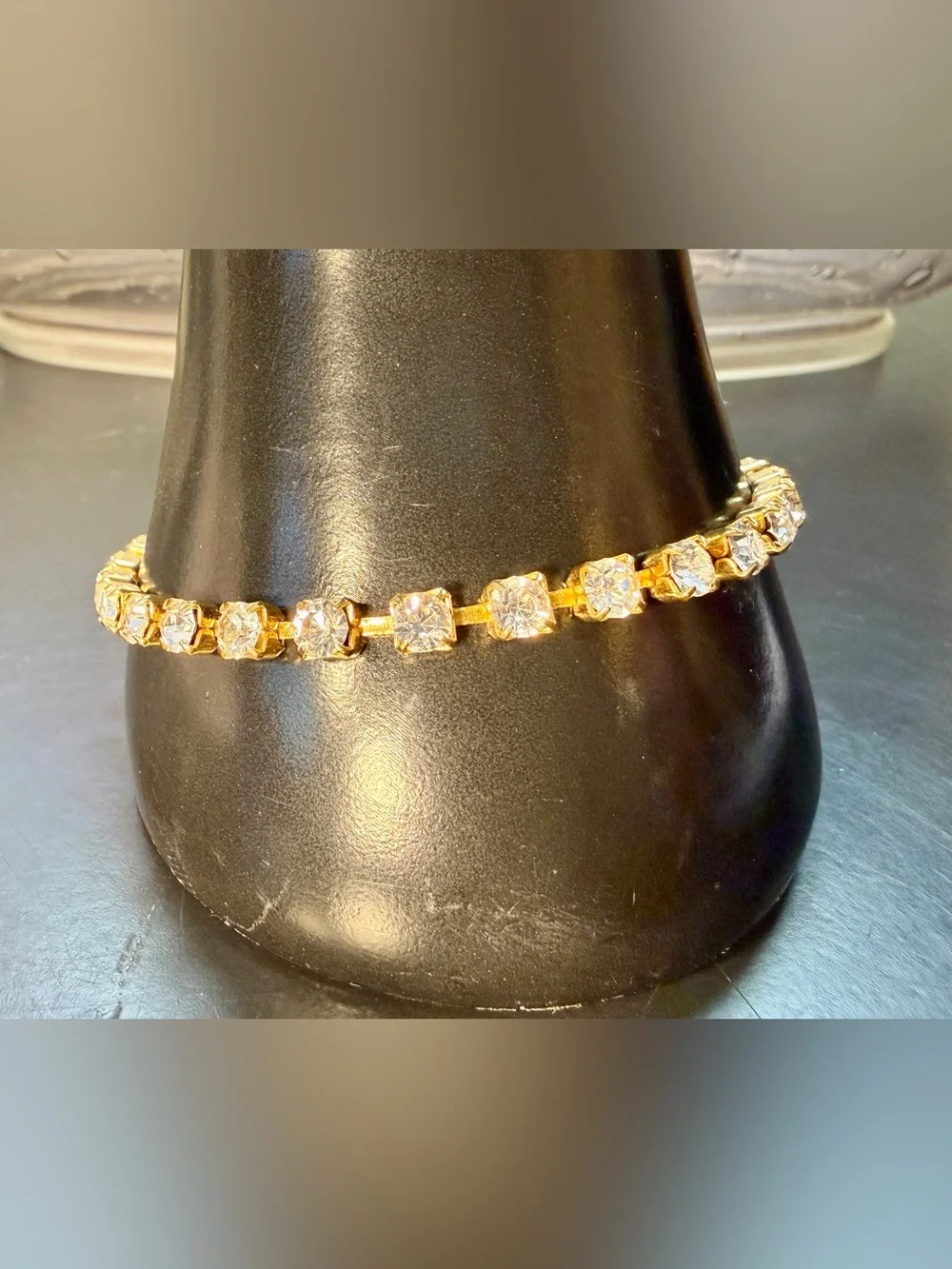Vintage 1950s Gold Tone Rhinestone Tennis Bracelet